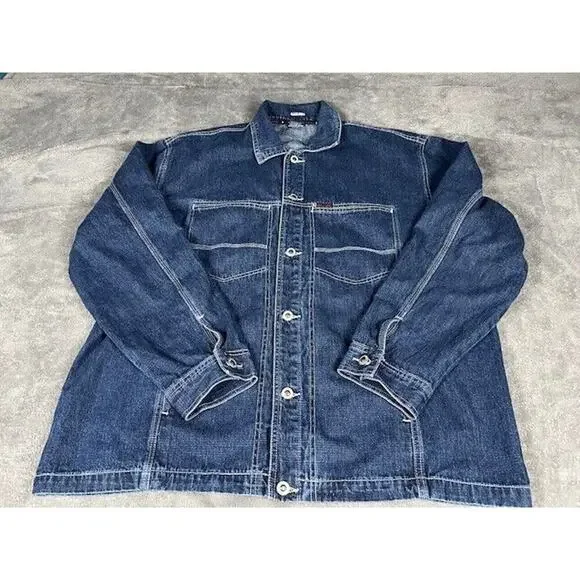 Vtg US Polo Assn Denim Blue Jean Jacket Front Pockets Trucker Mens L - Picture 2 of 12